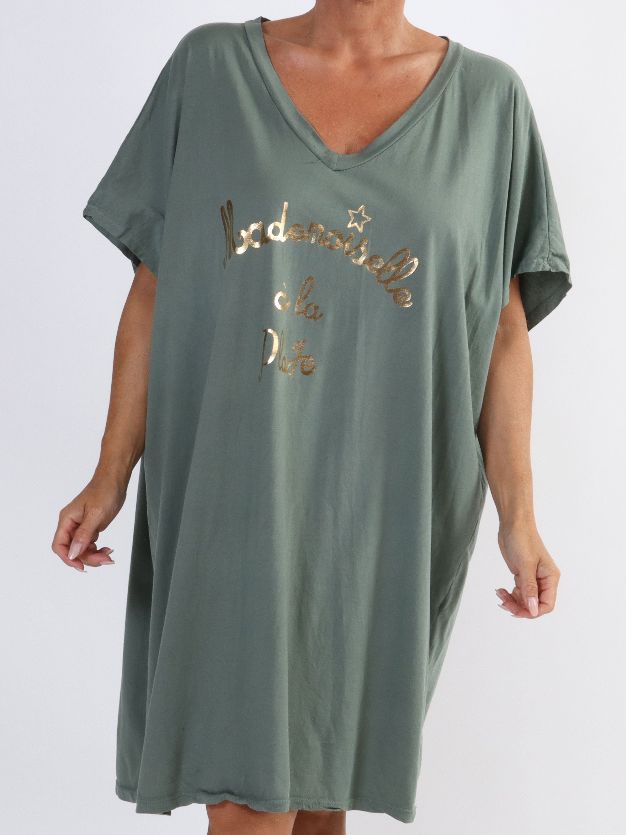 Bree - T-shirtklänning i bomull med text på framsidan - Black